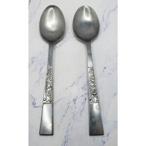 Rosko Lady Helen Stainless Flatware Floral Handle Set of 2 Soup Spoons